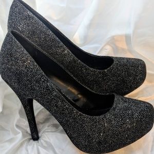 Black silver glitter high heels